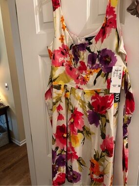 XOXO White Floral Midi Dress with Pink, Purple & Orange Blooms